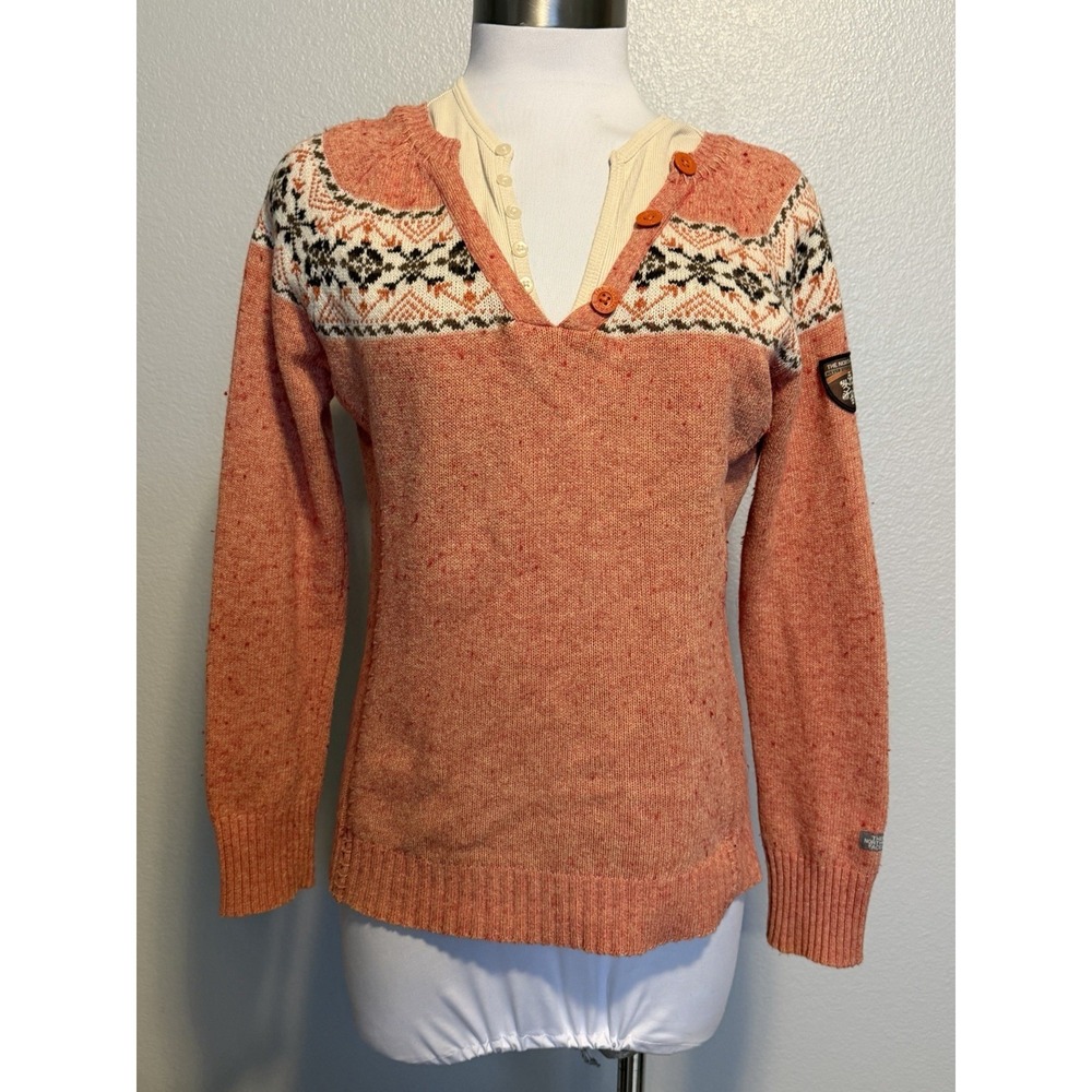 THE NORTH FACE Women sz.Small Knit Henley Fair Isle Wool Pullover Sweater AN9U
